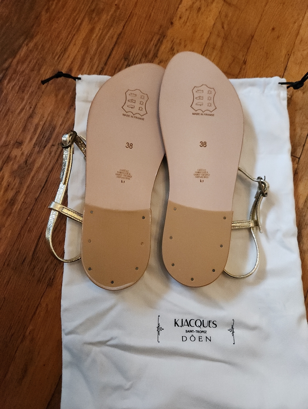 DÔEN x K.Jacques Gold Leather Baie Sandals NEW NWT - Picture 3 of 6